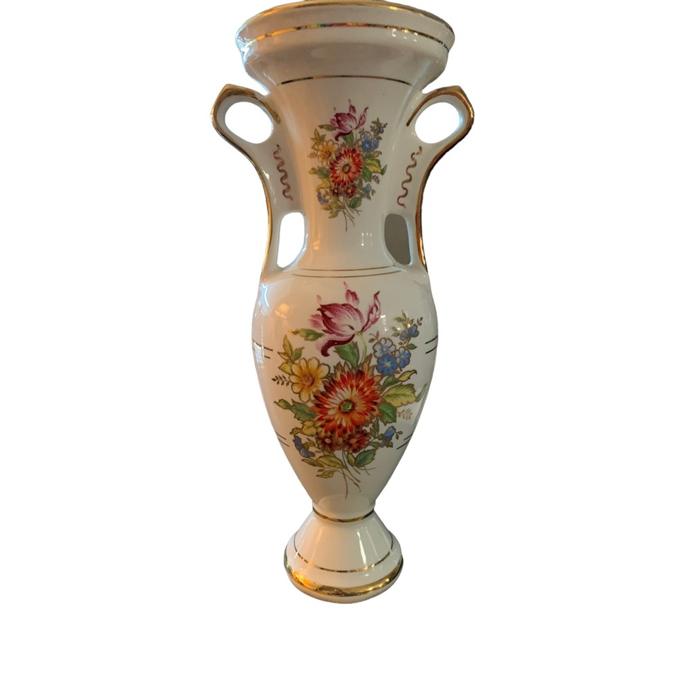 Fakiolas 24 KT Gold Trimmed, Hand Painted Vase